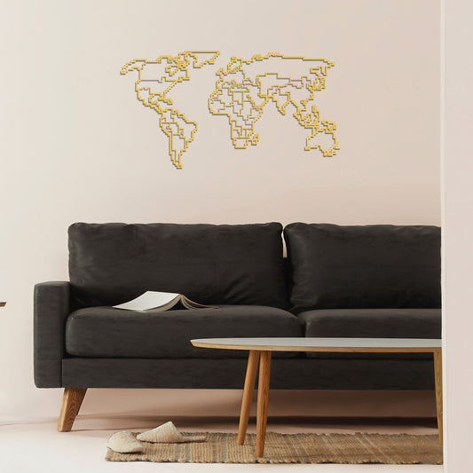 World Map Metal Decor 6 - Gold - Decorative Metal Wall Accessory