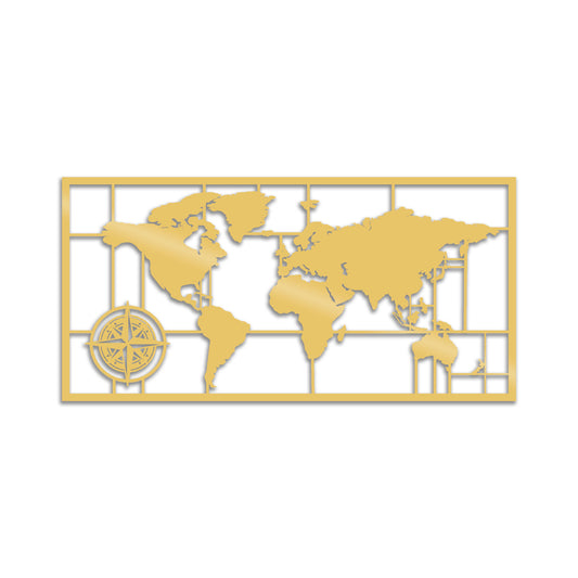 World Map Metal Decor 7 - Gold - Decorative Metal Wall Accessory