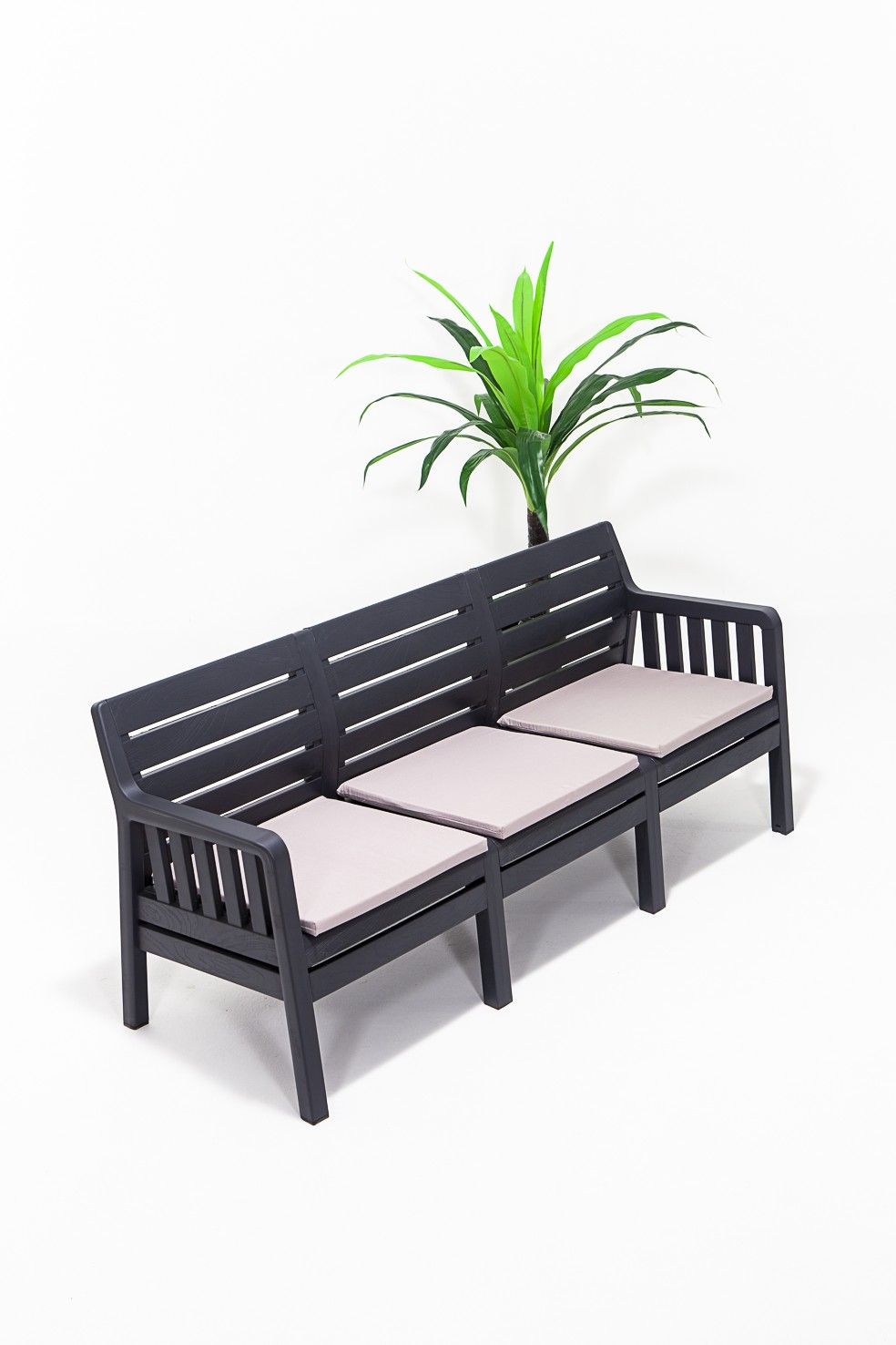 Lara Uclu Koltuk - Anthracite - Garden 3-Seat Sofa