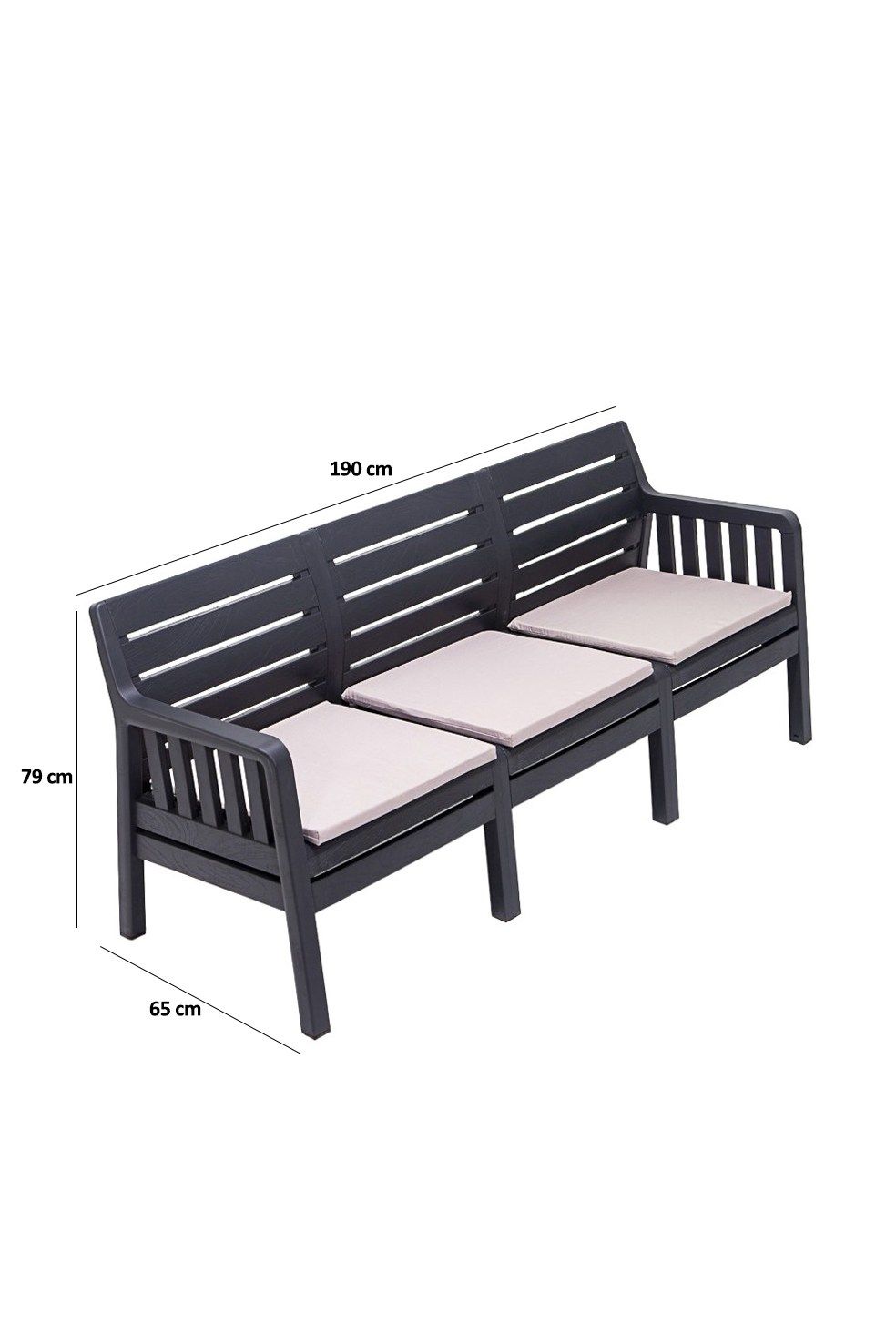 Lara Uclu Koltuk - Anthracite - Garden 3-Seat Sofa