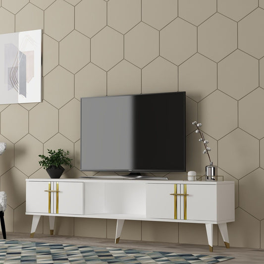 Asel - White, Gold - TV Stand