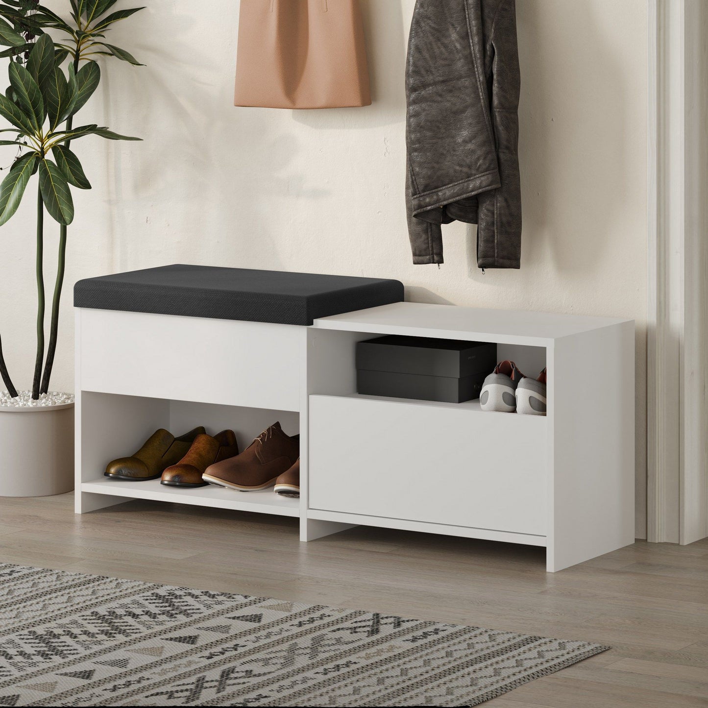 Filux Bench - White - Shoe Cabinet