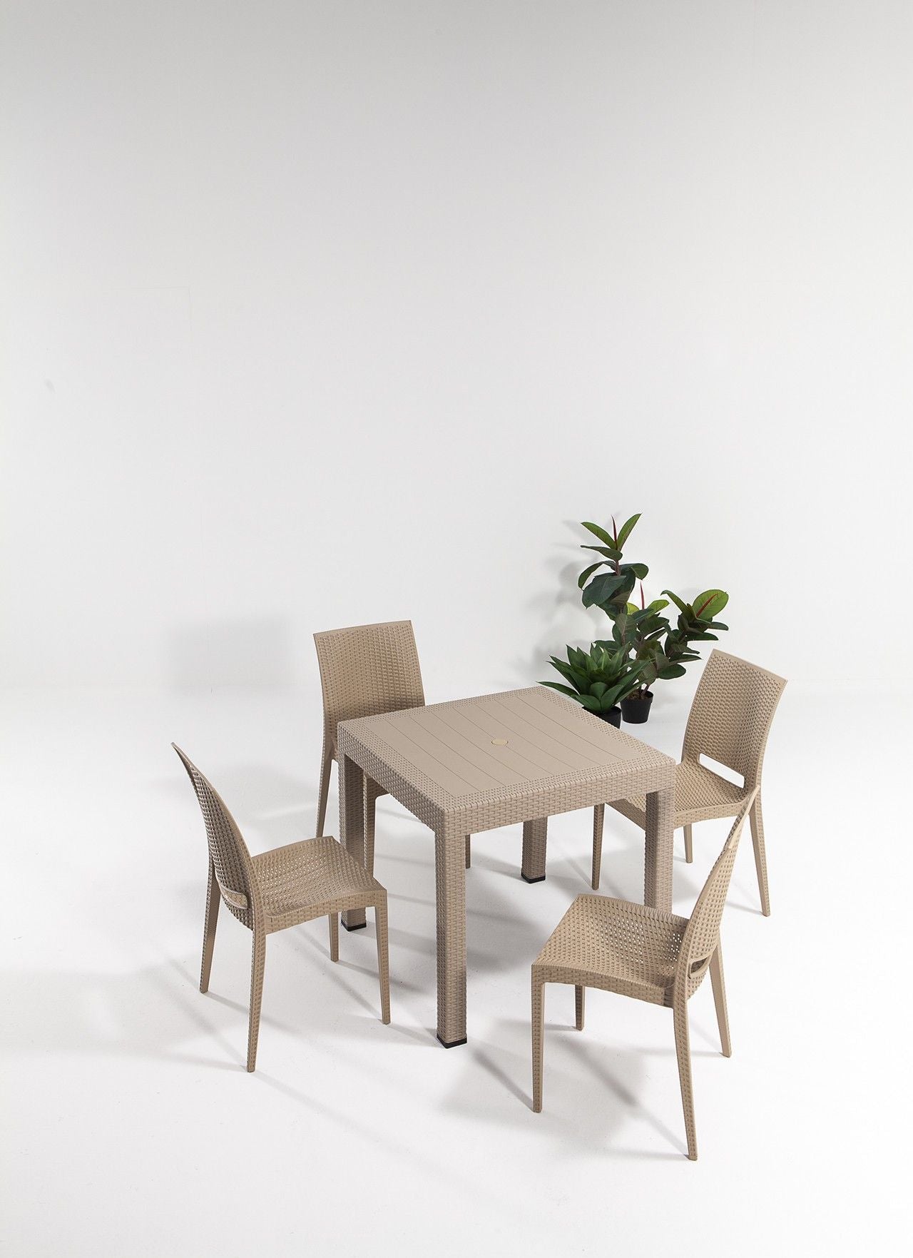 Rattan 80x80 Small Masa Takimi - Cappucino - Garden Table & Chairs Set (5 Pieces)