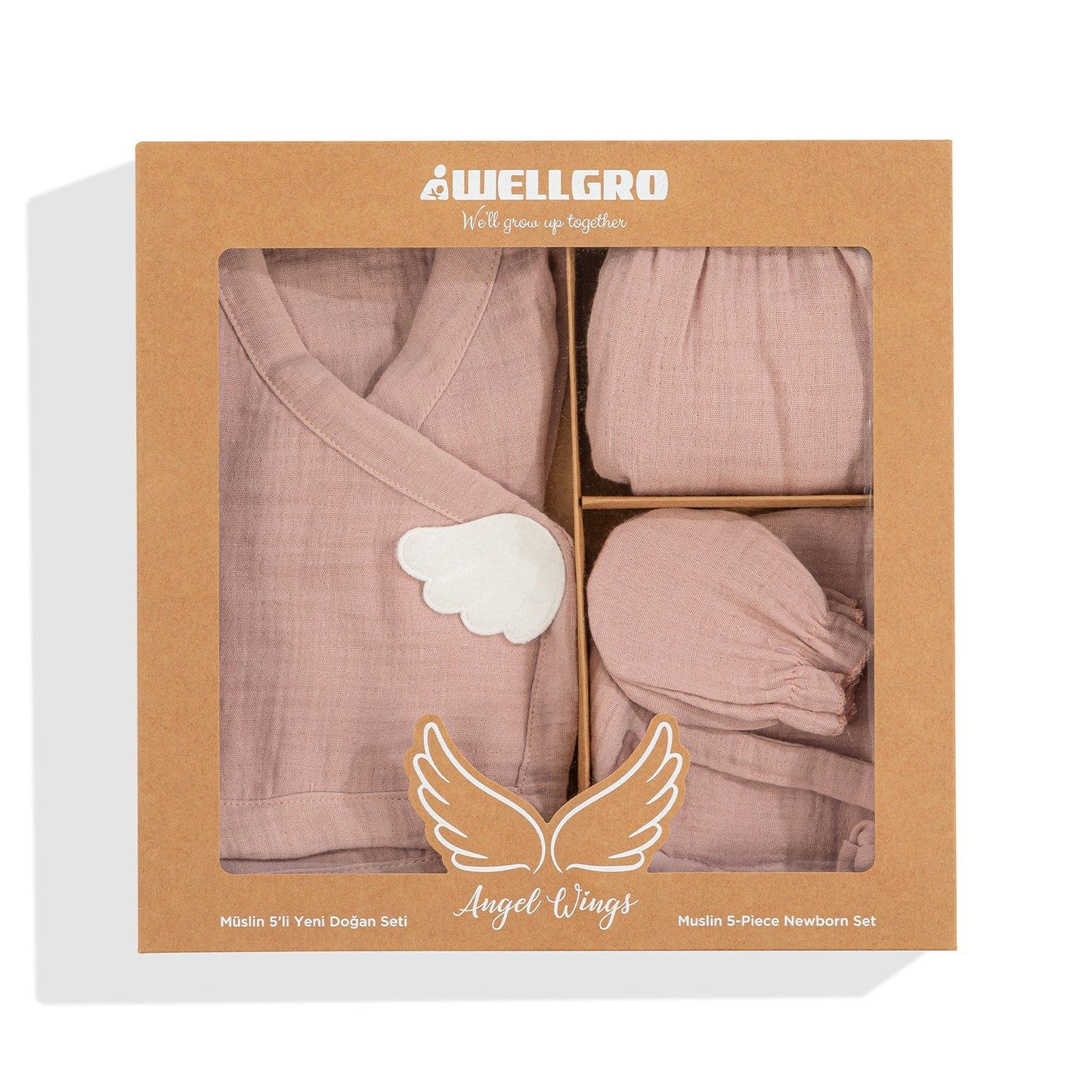Angel Wings - Newborn Baby Set - Pink - Newborn Baby Set (5 Pieces)