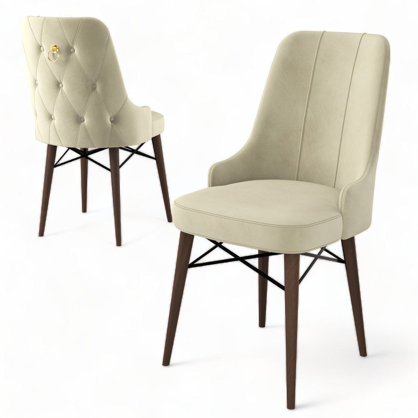 Pare - Cream, Brown - Chair Set (4 Pieces)