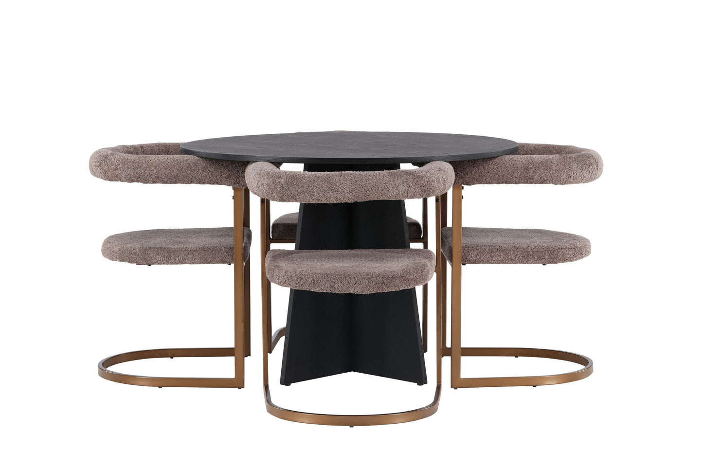 Spisebordssæt - Bootcut Round Dining Table - Black / Black Fanéer +Morning Dining Chair - Black / Black Boucle _4