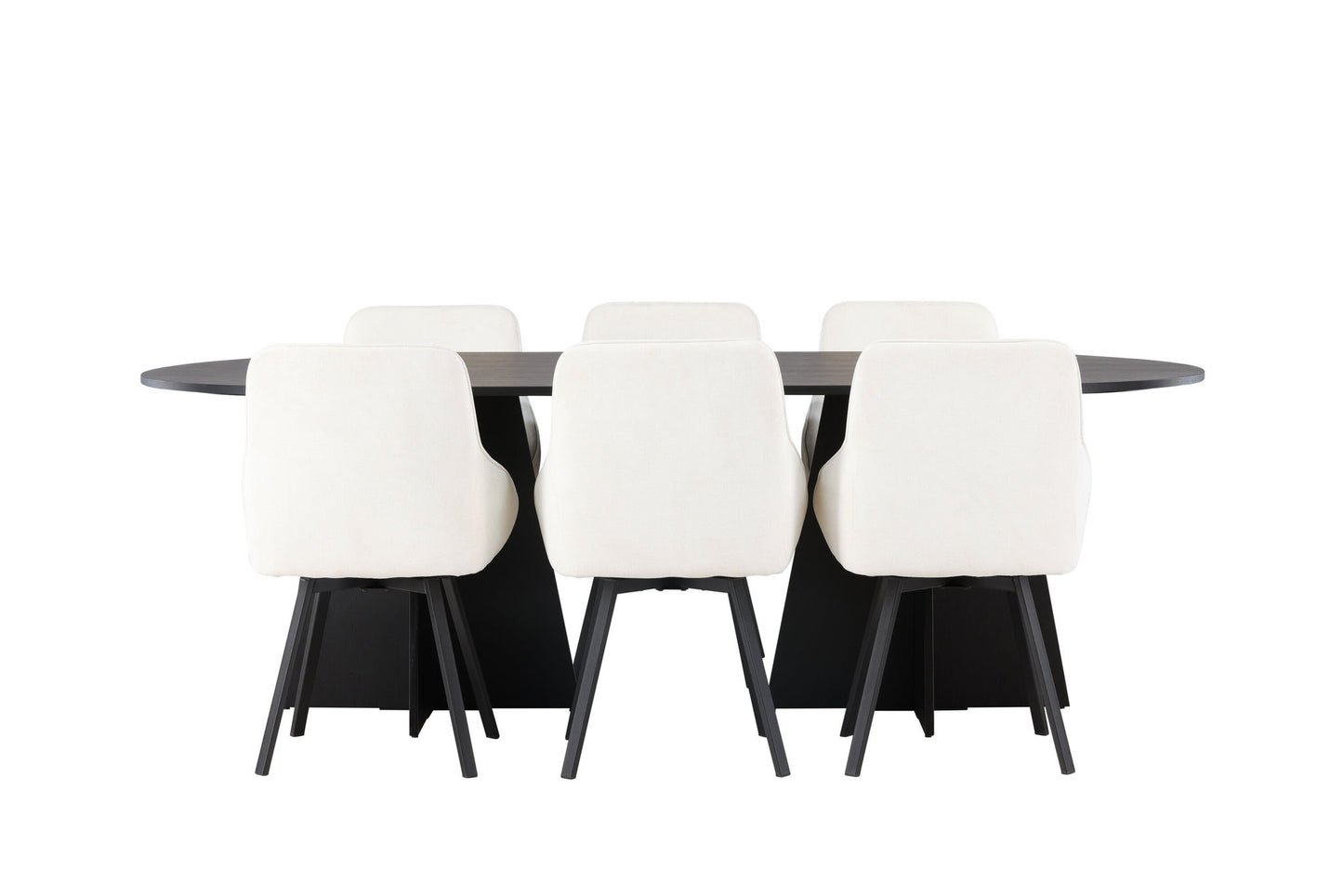 Spisebordssæt - Bootcut Oval Dining Table - Black / Black Fanéer +Rosie Dining Chair - Black / Beige Fabric _6
