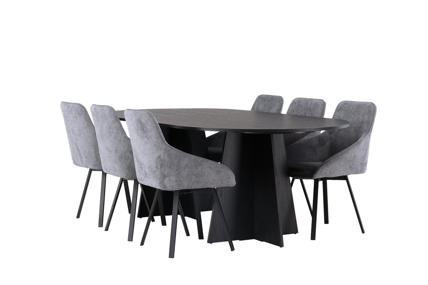 Spisebordssæt - Bootcut Oval Dining Table - Black / Black Fanéer +Rosie Dining Chair - Black / Dark grey Fabric _6