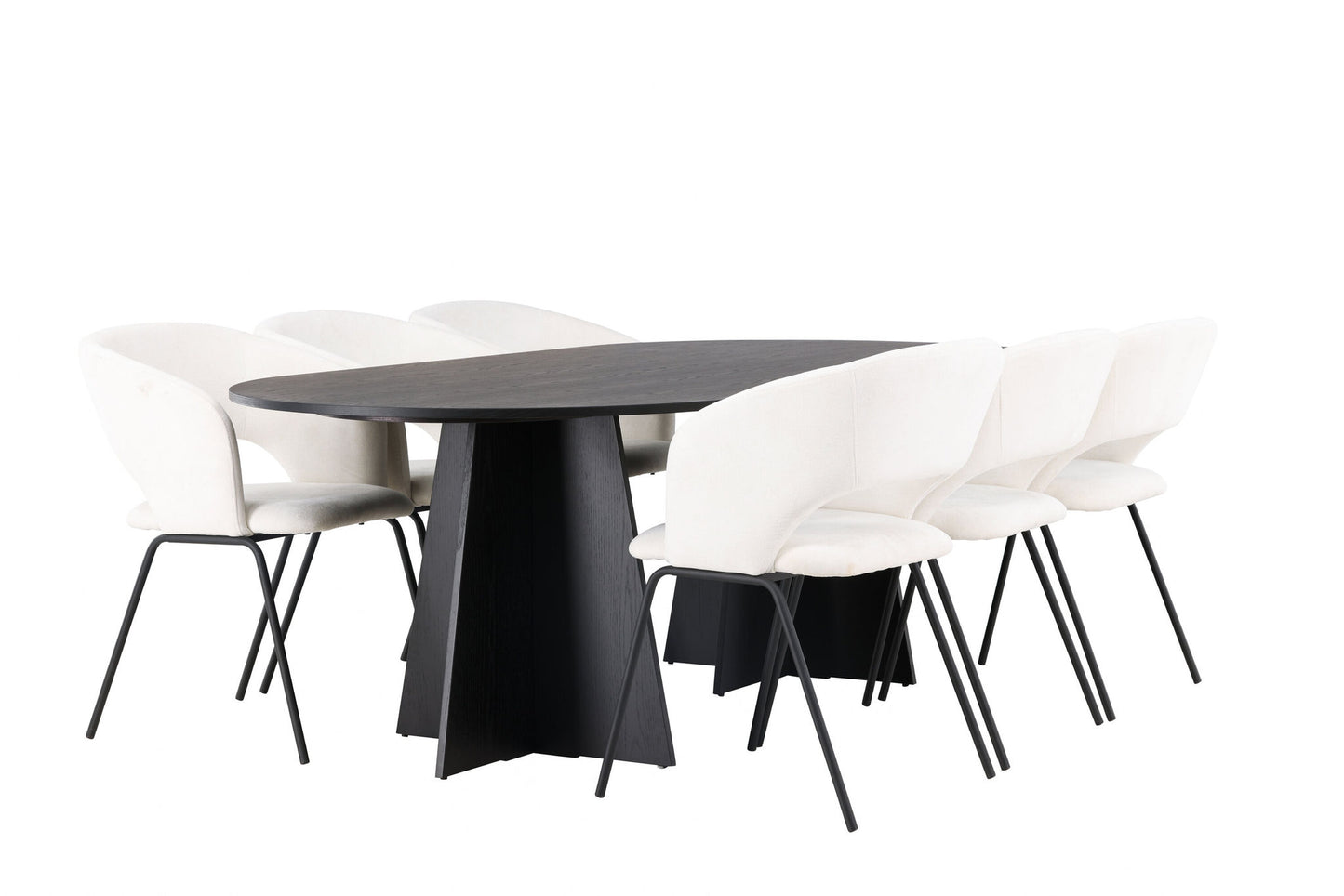 Spisebordssæt - Bootcut Oval Dining Table - Black / Black Fanéer +Day Dining Chair - Matte black / White Linen _6