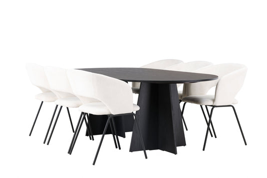 Spisebordssæt - Bootcut Oval Dining Table - Black / Black Fanéer +Day Dining Chair - Matte black / White Linen _6