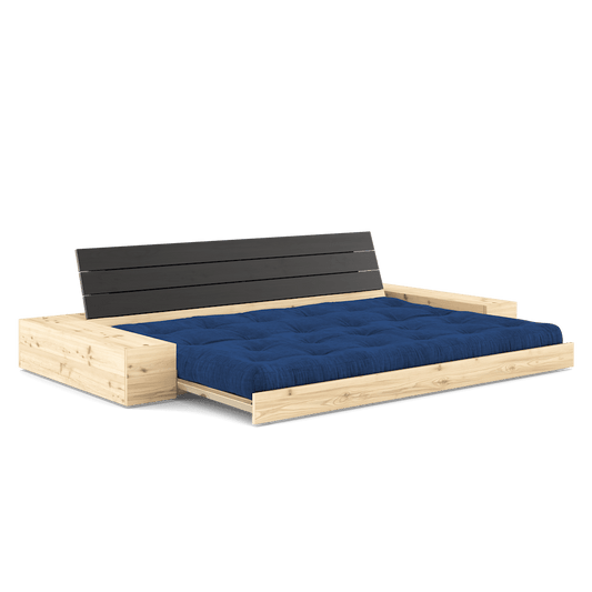 Base Black Night Lacquered W. 2 Sideboxes Clear W. 5-Layer Mixed Mattress Royal Blue
