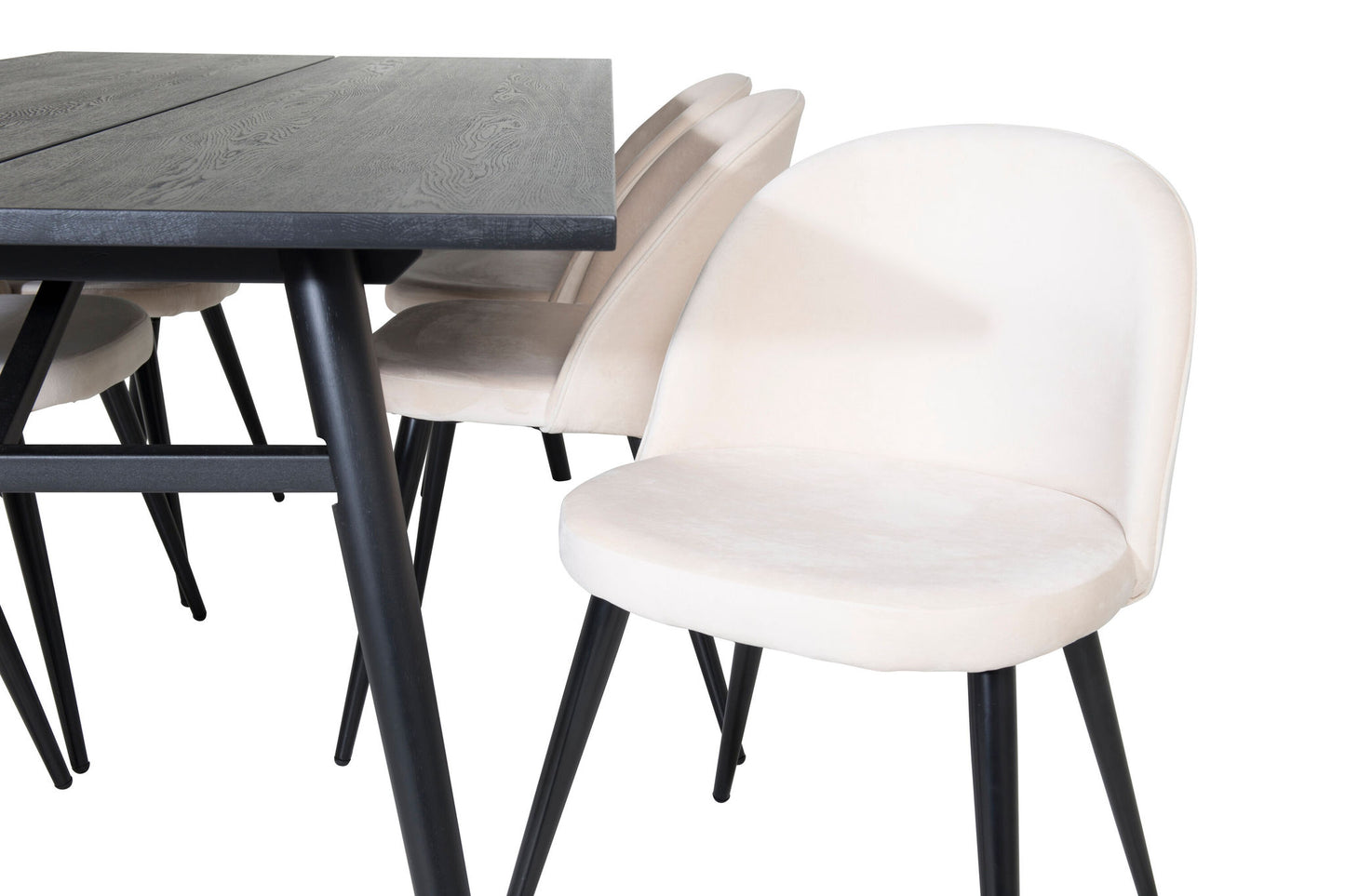 Sleek - Bord med forlængelse Sort Børstet - 195*95+ velour Spisebordsstol - Beige / Sort