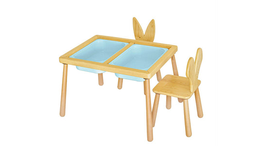 Bord og 2 stole - Blå - Bordsæt til børn