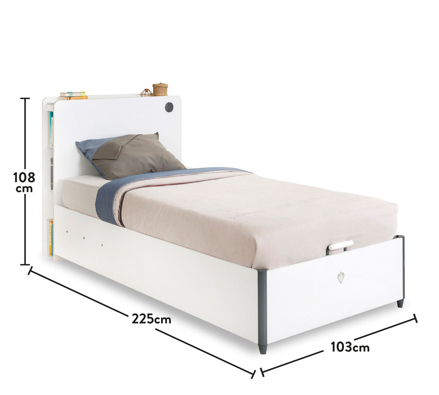 Hvid seng med bund (100X200 ) - Enkeltseng