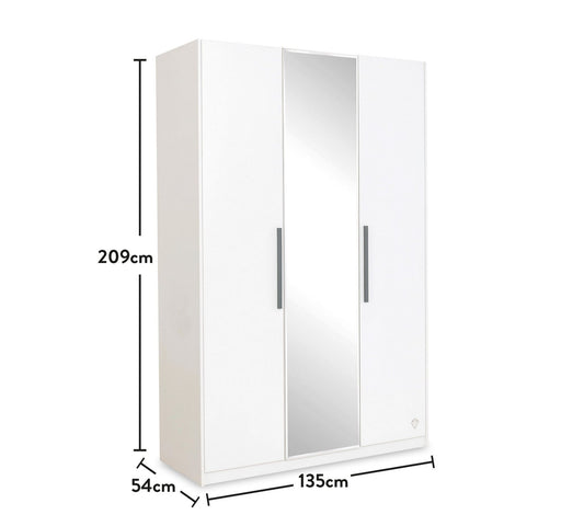Hvid 3 Dørs Garderobeskab - Garderobeskab