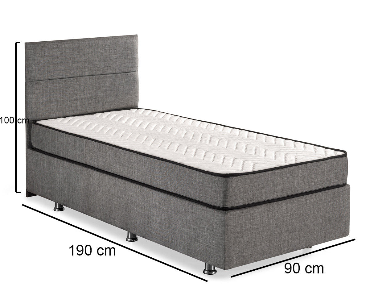 Sølv - Grå (90 x 190) - Enkelt madras, bund og sengegavl
