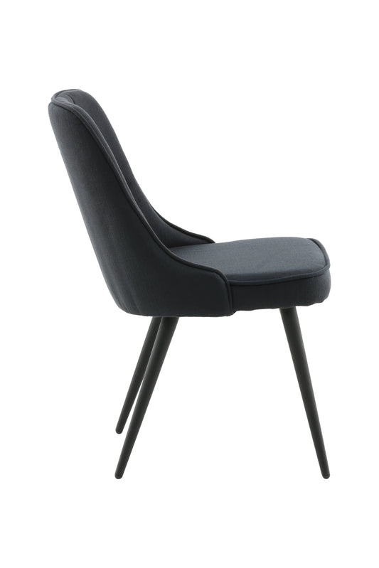 Venture-Design | Deluxe Esszimmerstuhl aus Velours – schwarze Beine – schwarzer Stoff