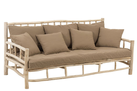 Sofa 3p teak+textil natur/br