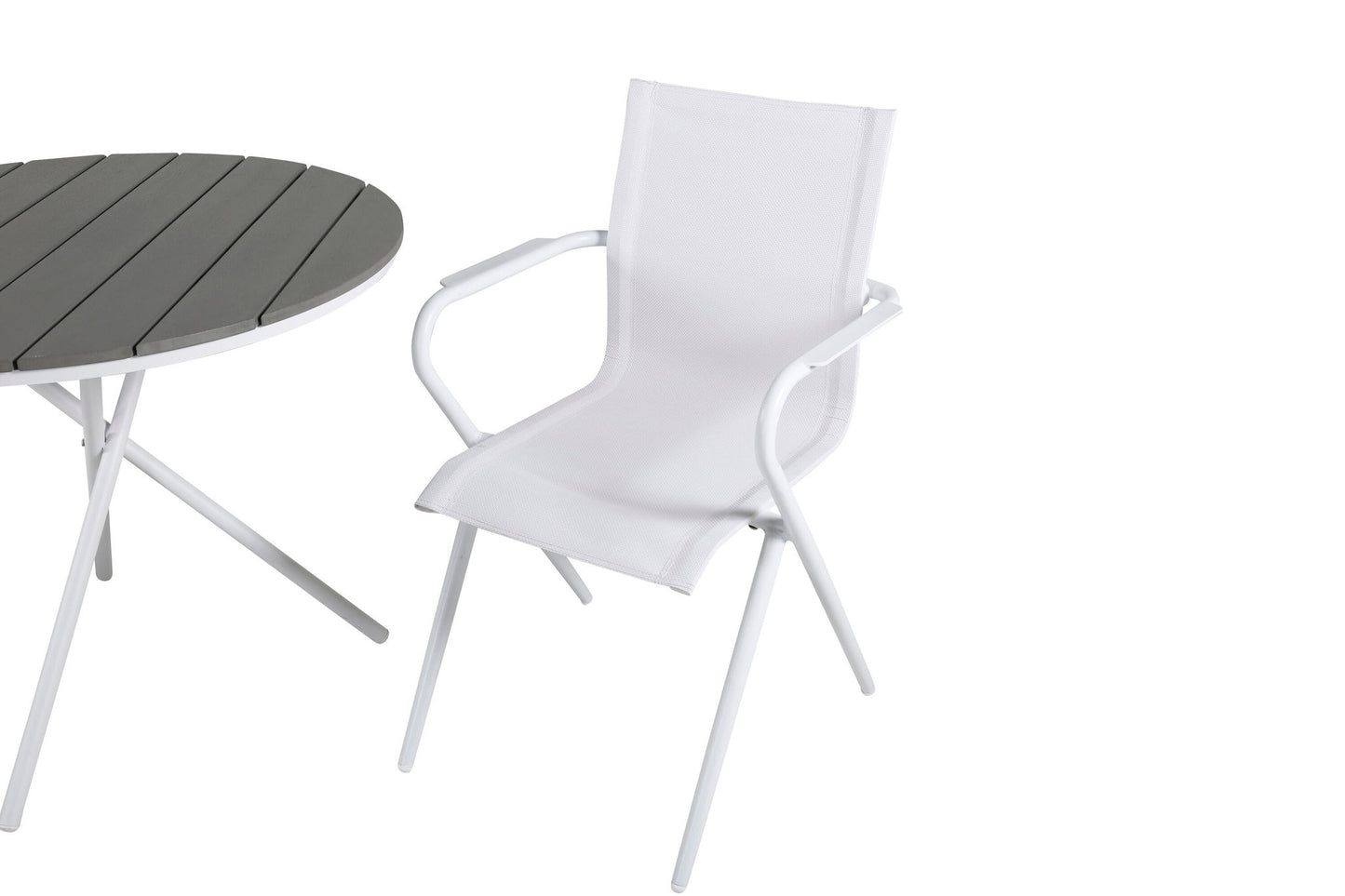 Parma - Cafébord, ø90 - Hvid/Grå+Alia Spisebordsstol - Hvid Alu / Hvid Tekstil