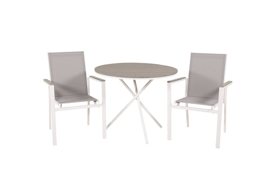 Parma cafébord ø90 - White Alu / Grey Aintwood+Parma Arm Chair (stackable) - White alu / Grey Textilene / Grey aintwood_2