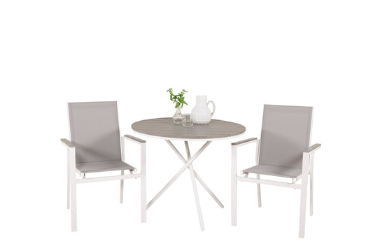Parma cafébord ø90 - White Alu / Grey Aintwood+Parma Arm Chair (stackable) - White alu / Grey Textilene / Grey aintwood_2