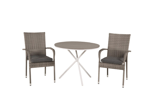 Parma cafébord ø90 - White Alu / Grey Aintwood+Anna Arm Chair (stackable) - Grey_2