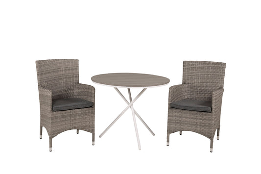 Parma cafébord ø90 - White Alu / Grey Aintwood+Malin Arm Chair with cushion - Grey / Grey cushion_2