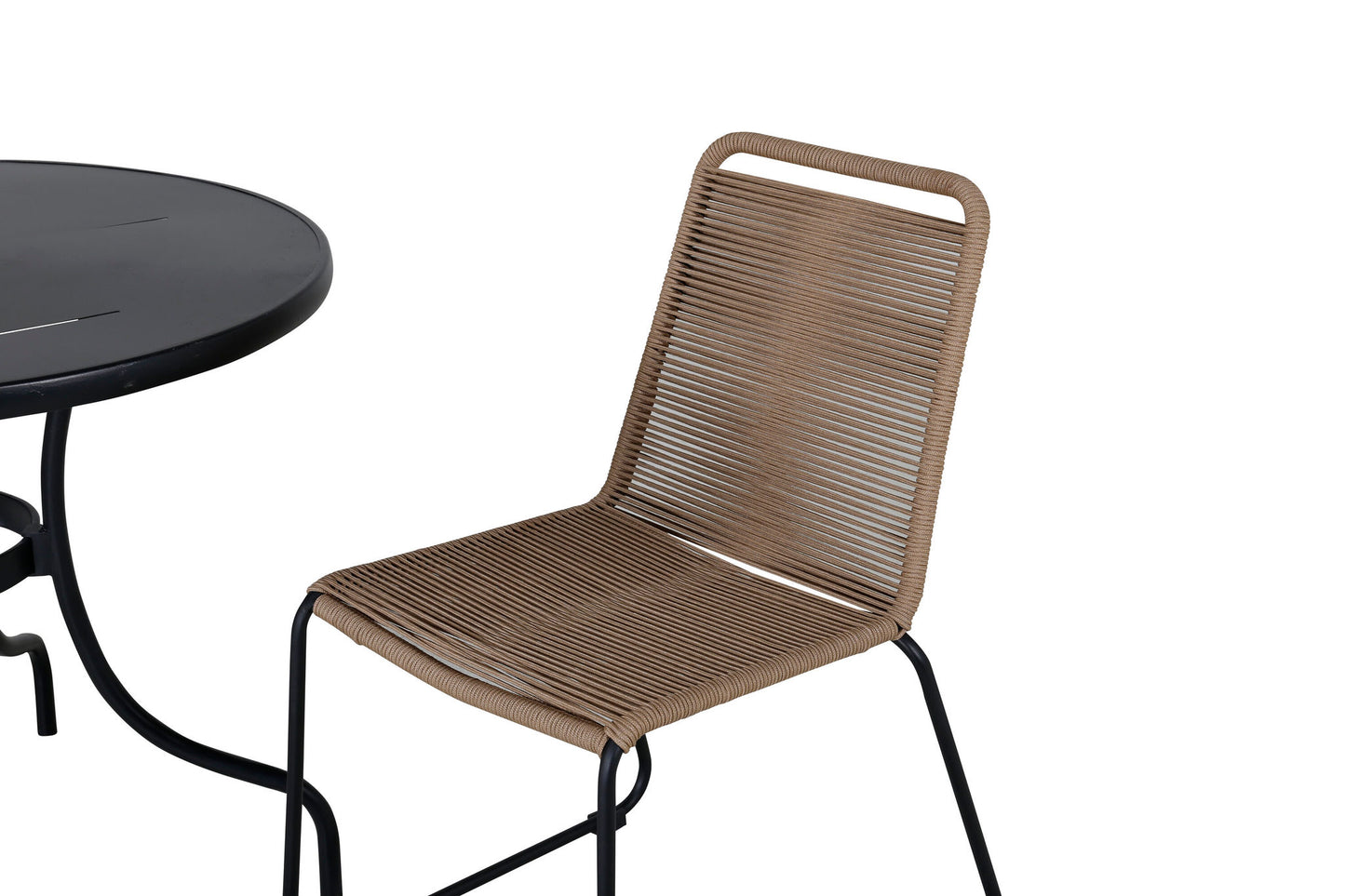 Nicke - Spisebord, Sort Stål - ø90cm+Lidos Stabelbar stol - Sort Alu / Latte Reb
