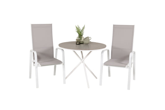 Parma cafébord ø90 - White Alu / Grey Aintwood+Copacabana Recliner Chair (stackable) - White Alu / Grey Textilene_2