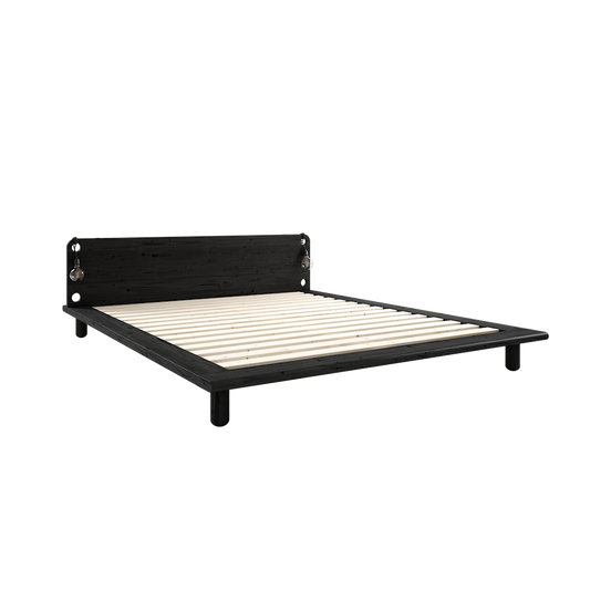PEEK BED BLACK LACQUERED 140 X 200 W. 2 BED LAMPS-0