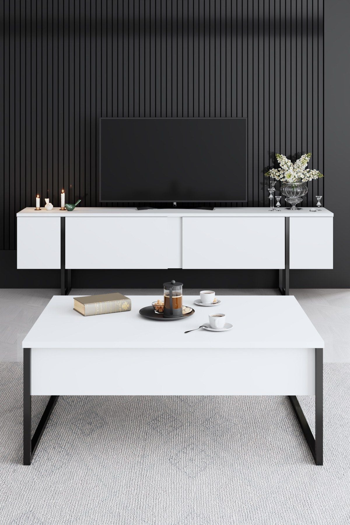 Luxe - Hvid, Sort Stue møbel sæt Hvid sort