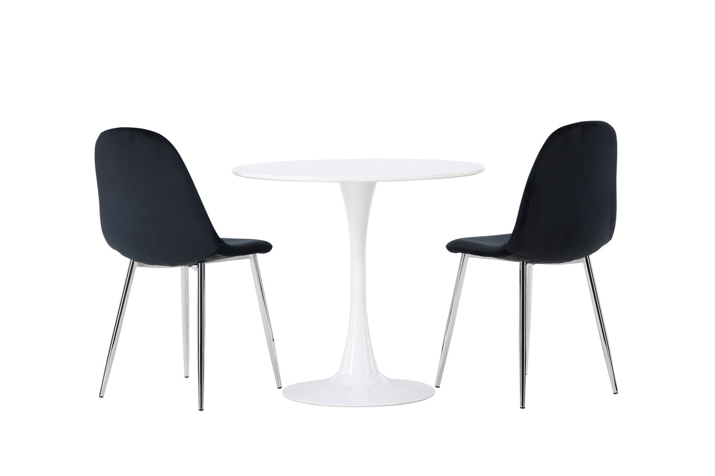 Hamden spisebord - hvid MDF +polær spisestol - sort fløjl / krom _2