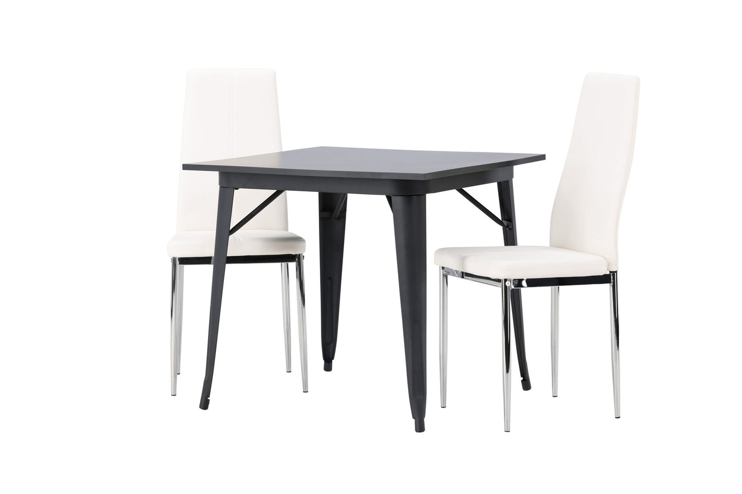 Tempe spisebord - sort / sort MDF +Pastill spisestol - sølv / hvid pu _2