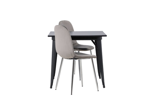 Tempe spisebord - sort / sort MDF +Eva spisestol - lysegrå / lysegrå fløjl _2