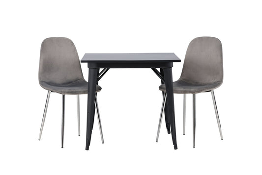 Tempe spisebord - sort / sort MDF +Eva spisestol - lysegrå / lysegrå fløjl _2