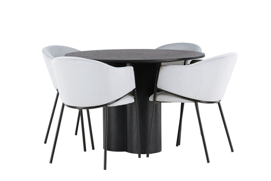 Olivia spisebord - sort / sort finer +Evelina spisestol - sort / lysegrå fløjl _4