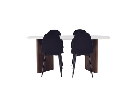 Grönvik Spisebord 180*75 - Mocca / Offwhite Concretelook MDF +polær spisestol - Sorte ben / sort fløjl _4