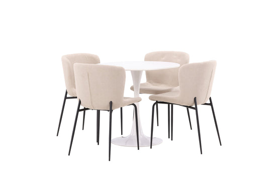 Hamden spisebord - hvid MDF+Modesto spisestol - Beige / Beige Boucle_4