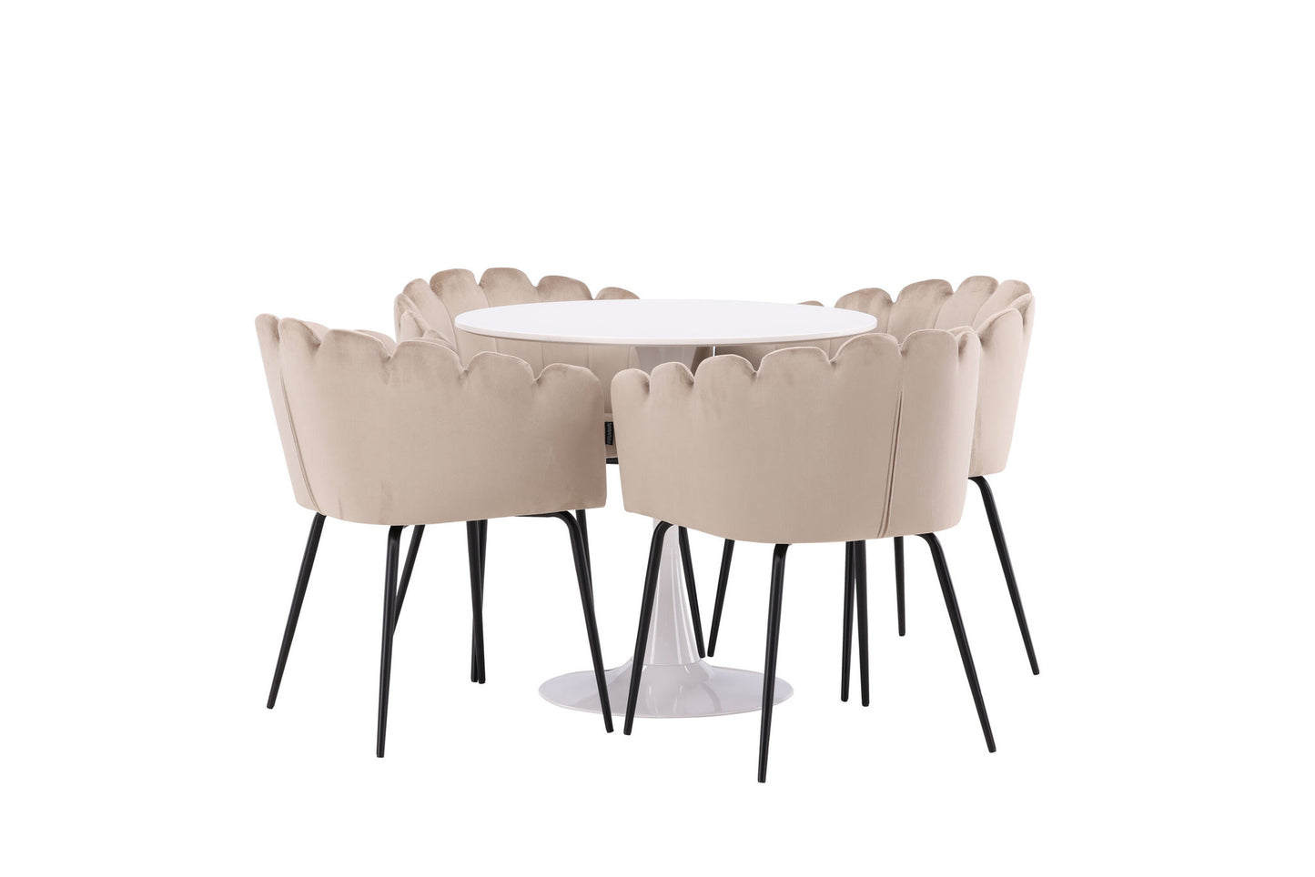 Hamden spisebord - hvid MDF+limhamn stol - sort / beige fløjls_4