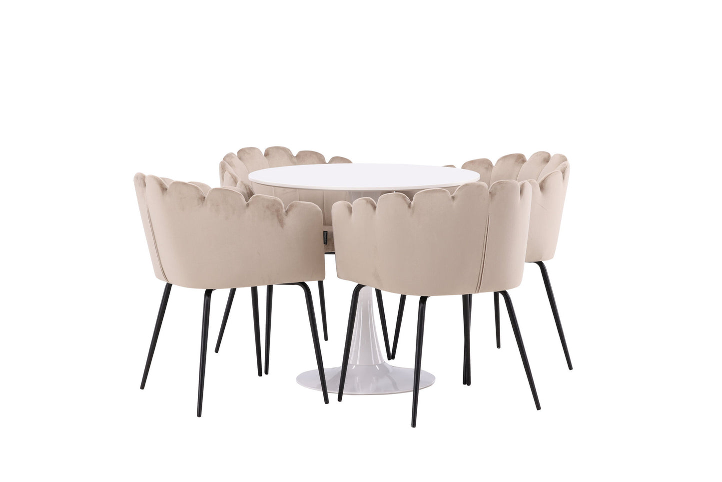 Hamden spisebord - hvid MDF+limhamn stol - sort / beige fløjls_4