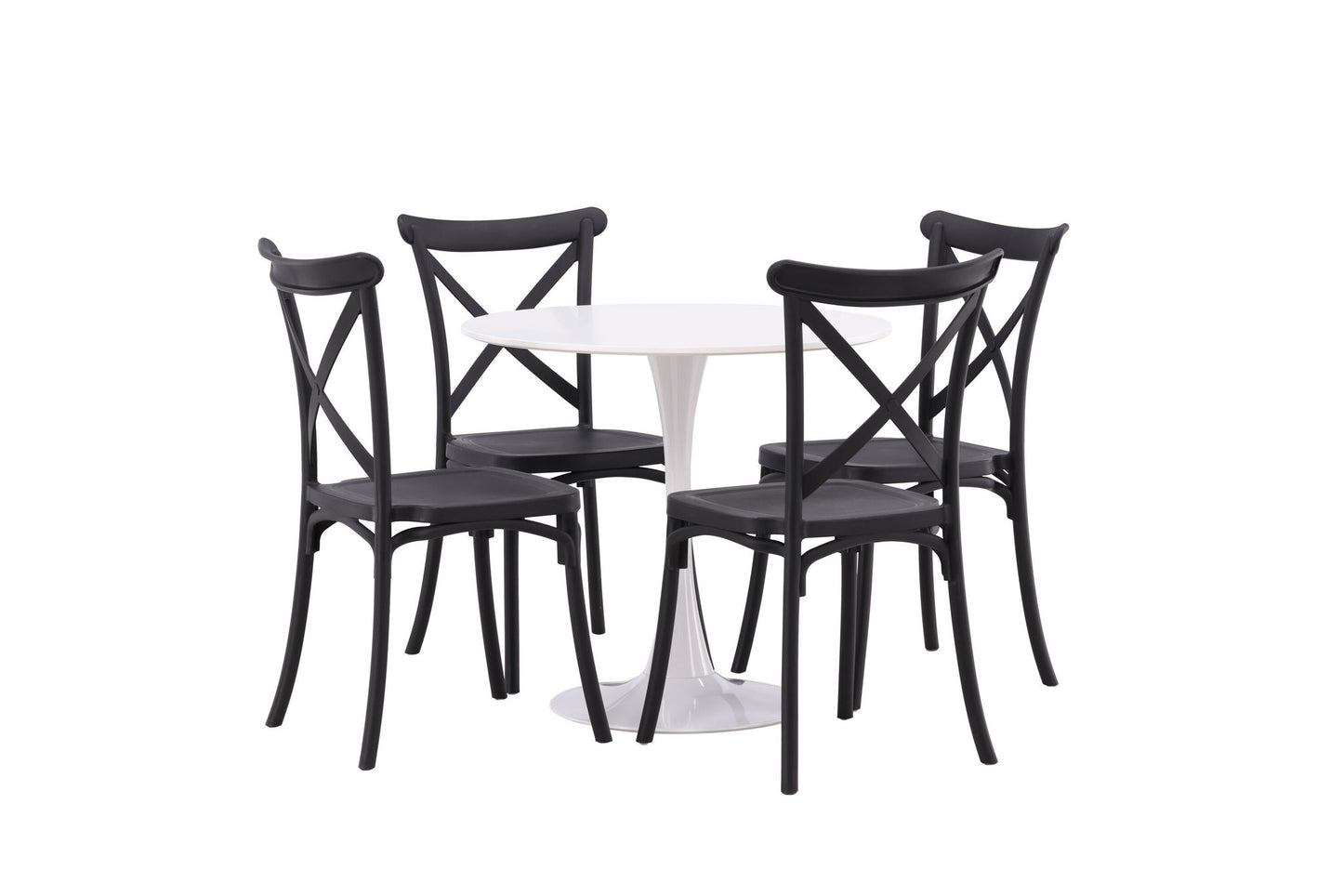 Hamden spisebord - hvid MDF+crosett spisestol - mat sort / mat sort plastik_4
