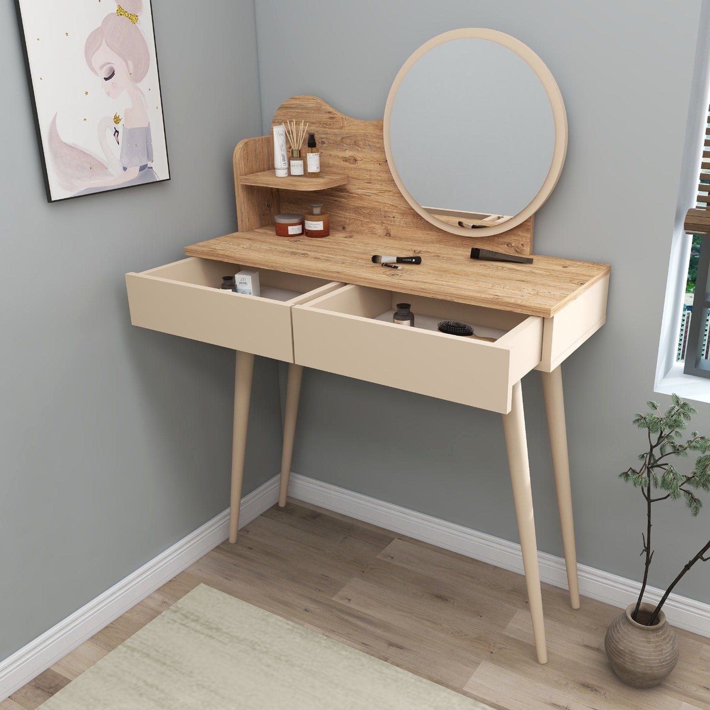 Gutty - Atlantic Pine, Beige - Make-up bord med spejl