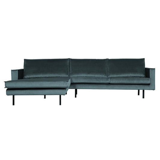 BEPUREHOME | Rodeo - Chaiselongue, Links, Velour Teal