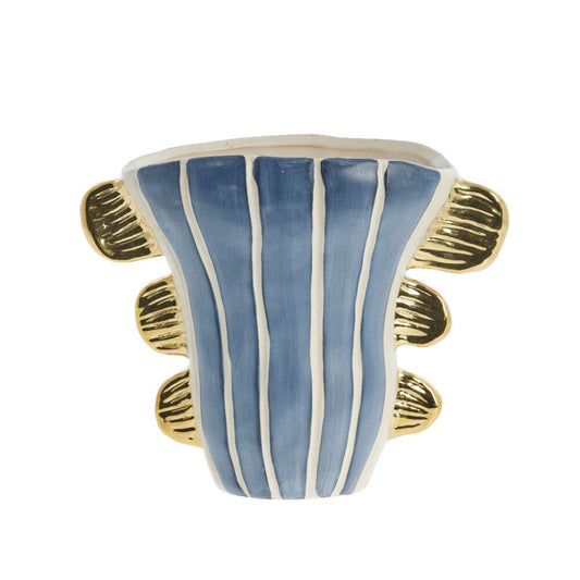 Valentina vase i keramik 24x13 cm. blå/guld