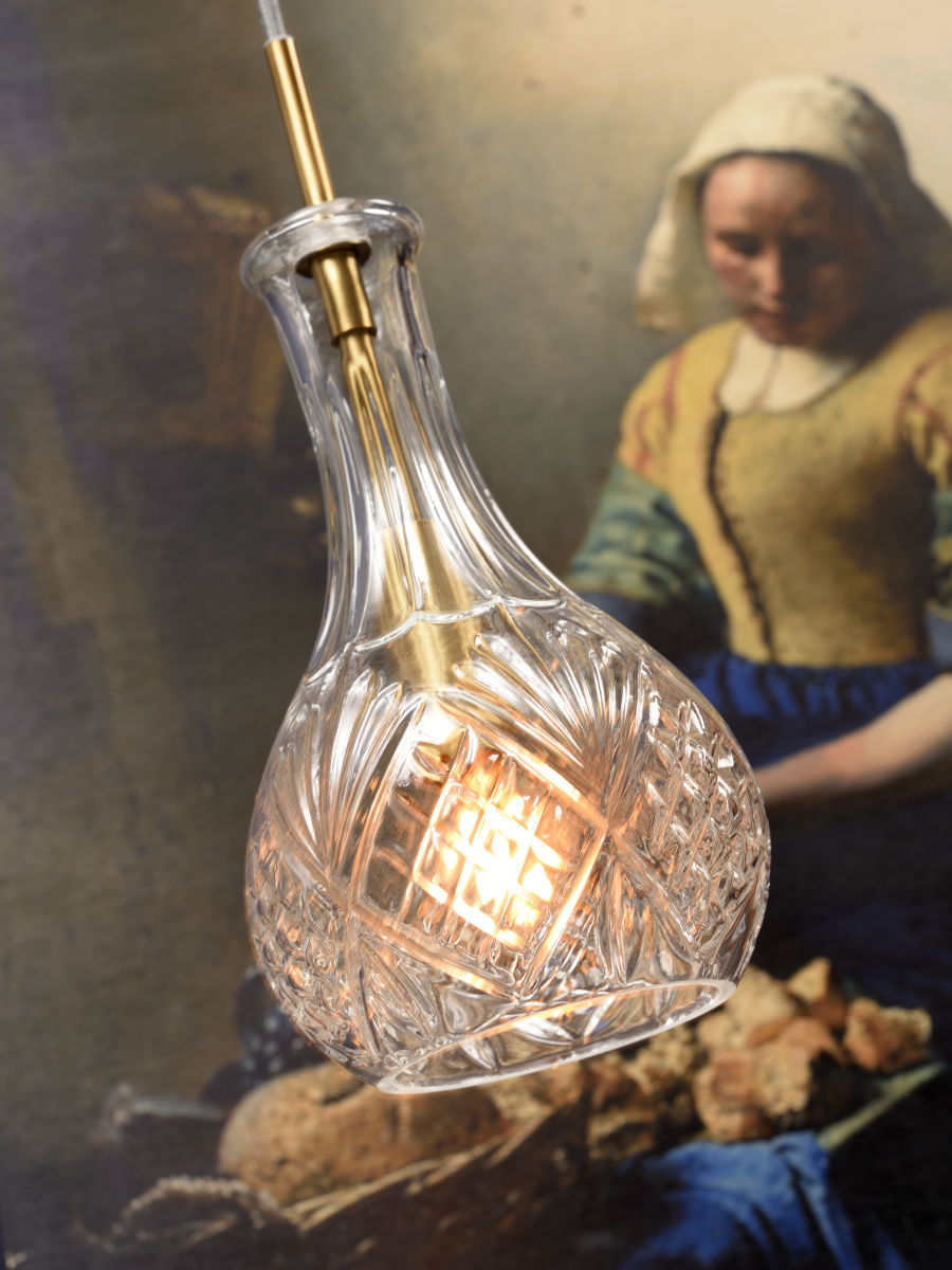 Hanging lamp glass Brussels transparent/gold, drop
