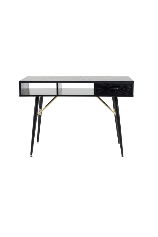 Venture-Design | Goldener Schreibtisch - Schwarzes Furnier - Schwarze Beine - Messingdetails