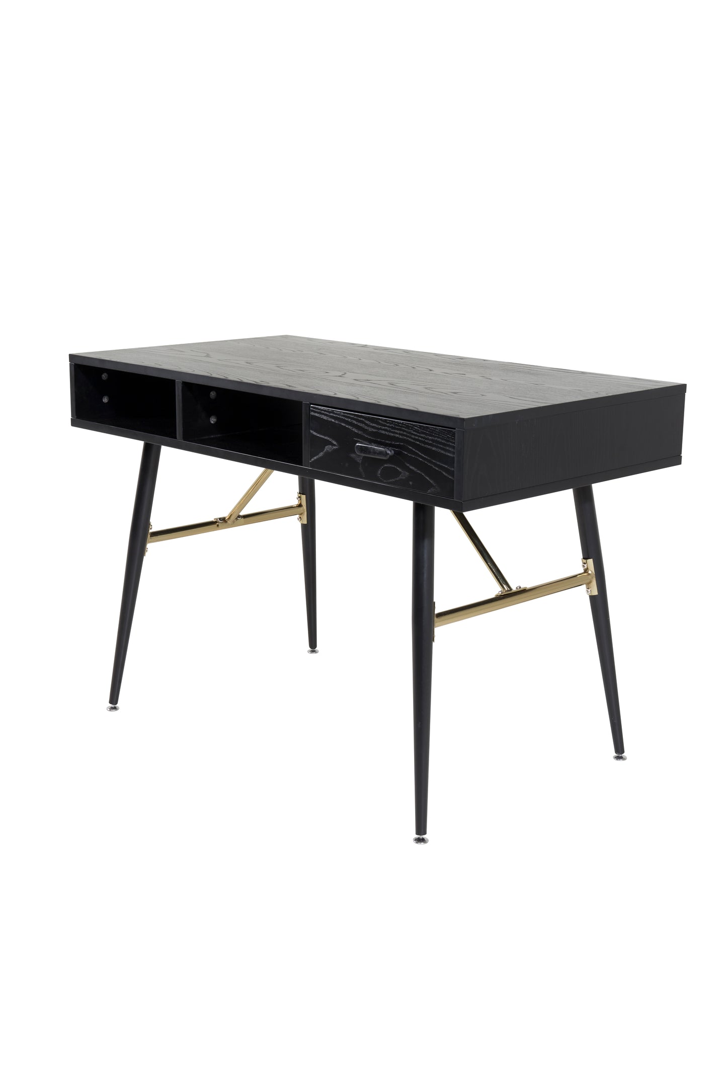 Venture-Design | Goldener Schreibtisch - Schwarzes Furnier - Schwarze Beine - Messingdetails