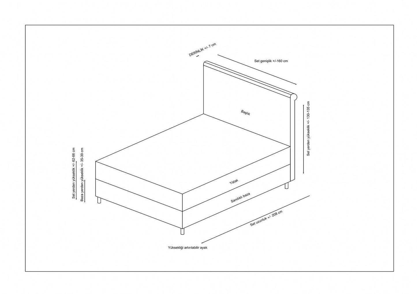 Sonata Set 160 x 200 v3 - Beige - Double Mattress, Base & Headboard