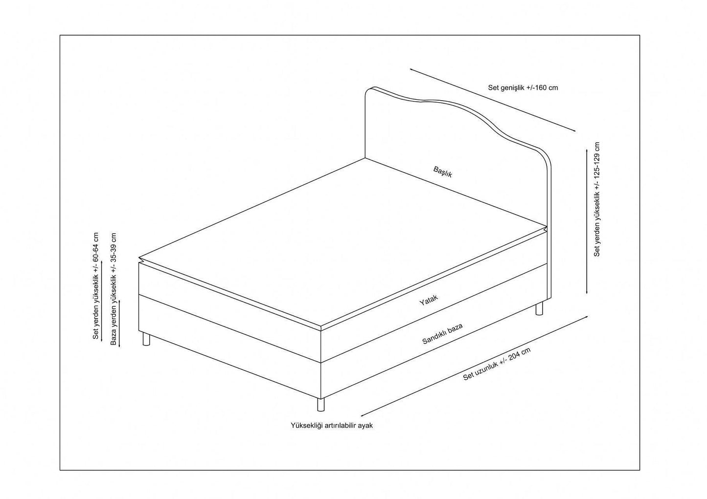 Vassi - Kontinentalseng, 160 x 200 v3 - Beige - Dobbelt madras, base & sengegavl
