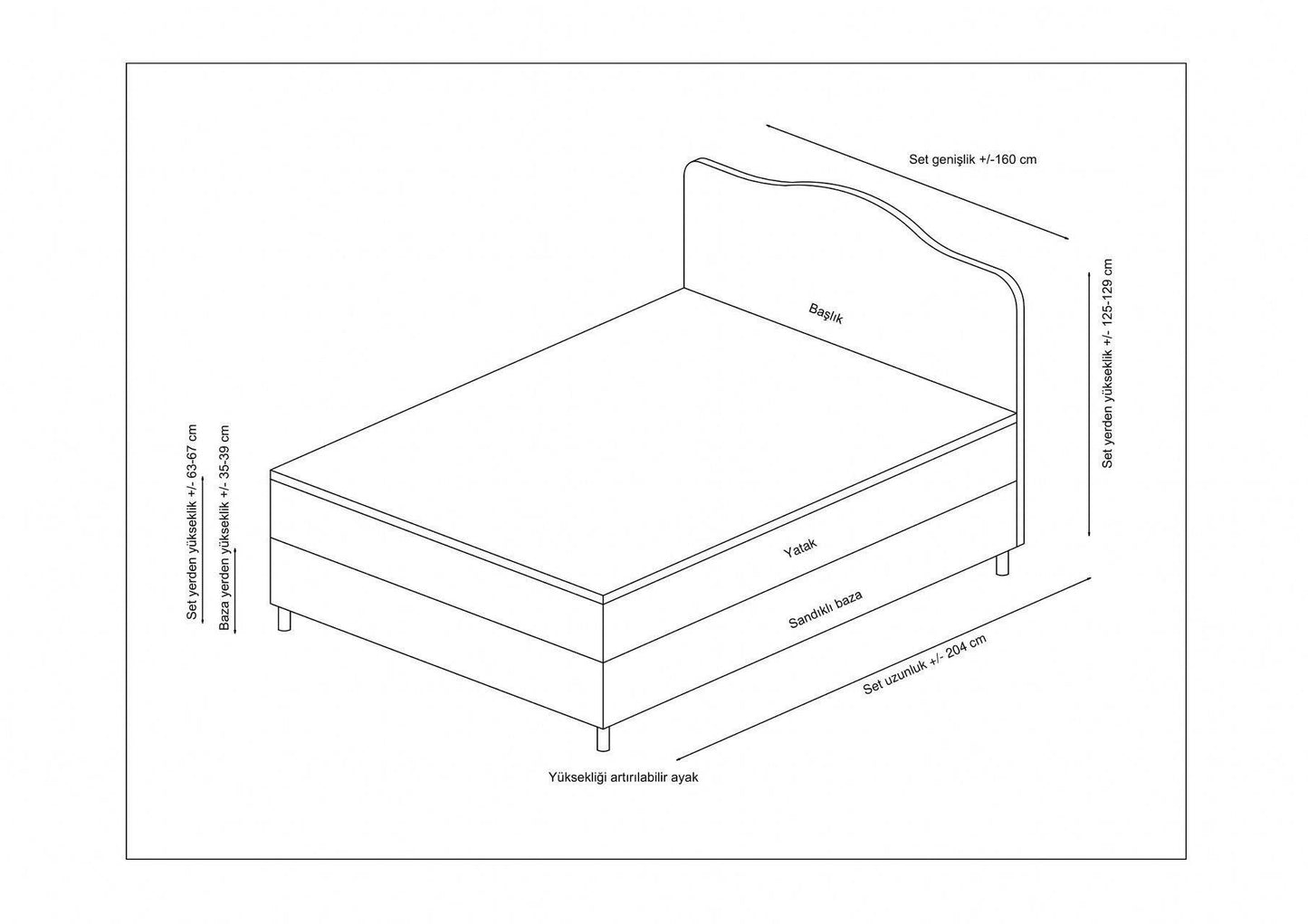 Vassi - Kontinentalseng, 160 x 200 v2 - Antracit - Dobbelt madras, base & sengegavl